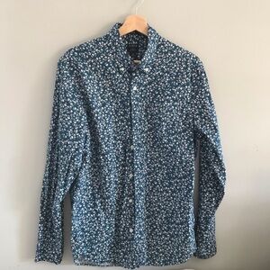 J. Crew Teal Blue Flex Washed Slim Untucked Long Sleeve Button Down Shirt Top